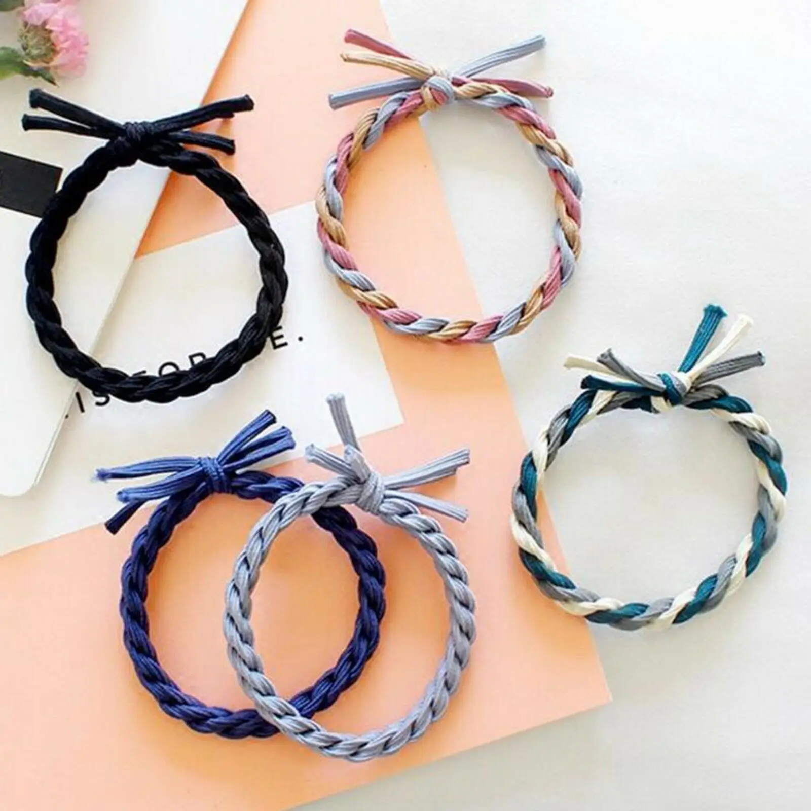 

50pcs Mixed Color Braided Hair Ties Rope Elastic Rubber Bands Ponytail Wholesale