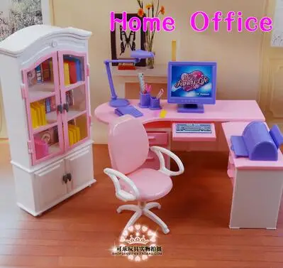 Office Computer Desk Bookcase Set Girls Diy Toys Doll