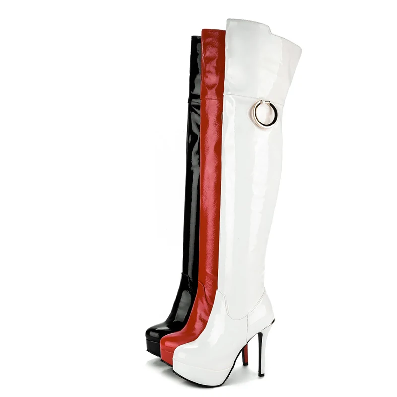 Mujer Stiletto Alta Zapatos Negro rojo Invierno blanco Apretado Los Fiesta Tacones Altos Plataforma De Enmayla Botas 1xdqg1