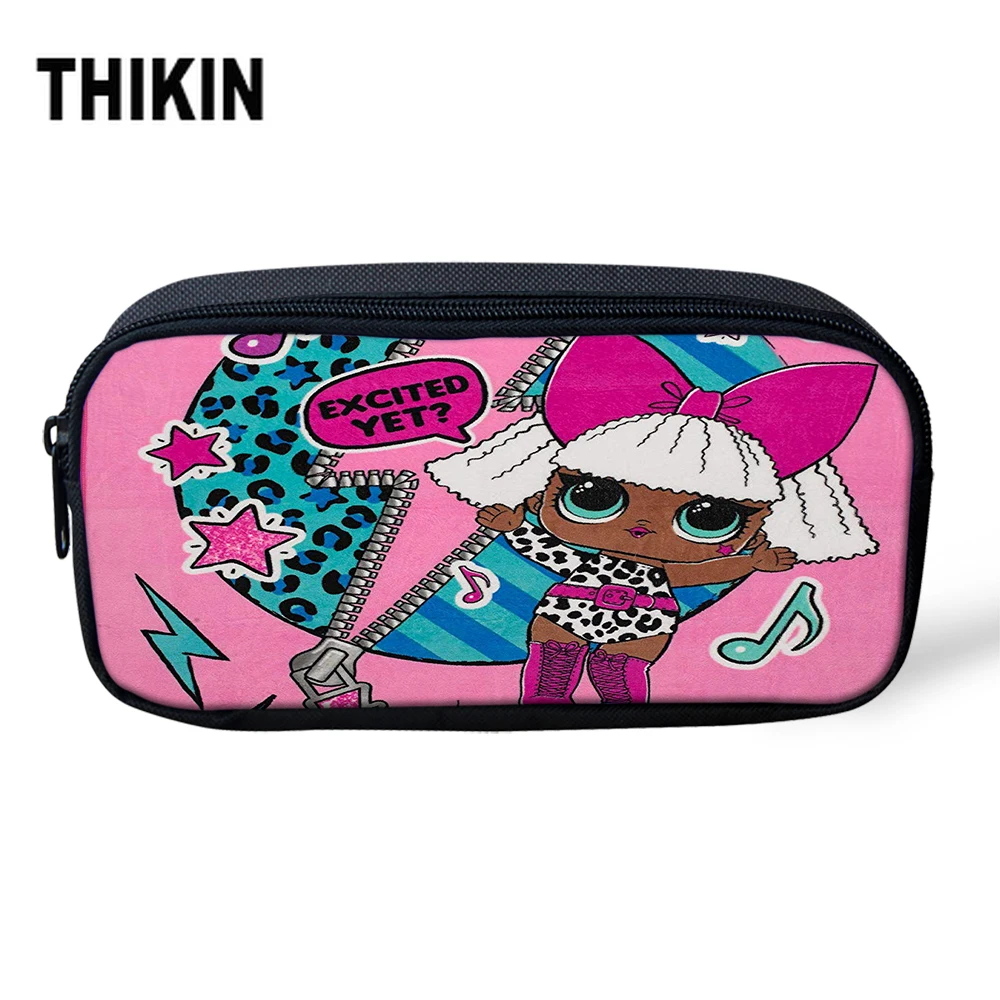 

THIKIN Wholesale Pink Cartoon Kids Pencil Box Surprise Doll Women Cosmetic Bag Makeup Case Children Girls Pen Bag