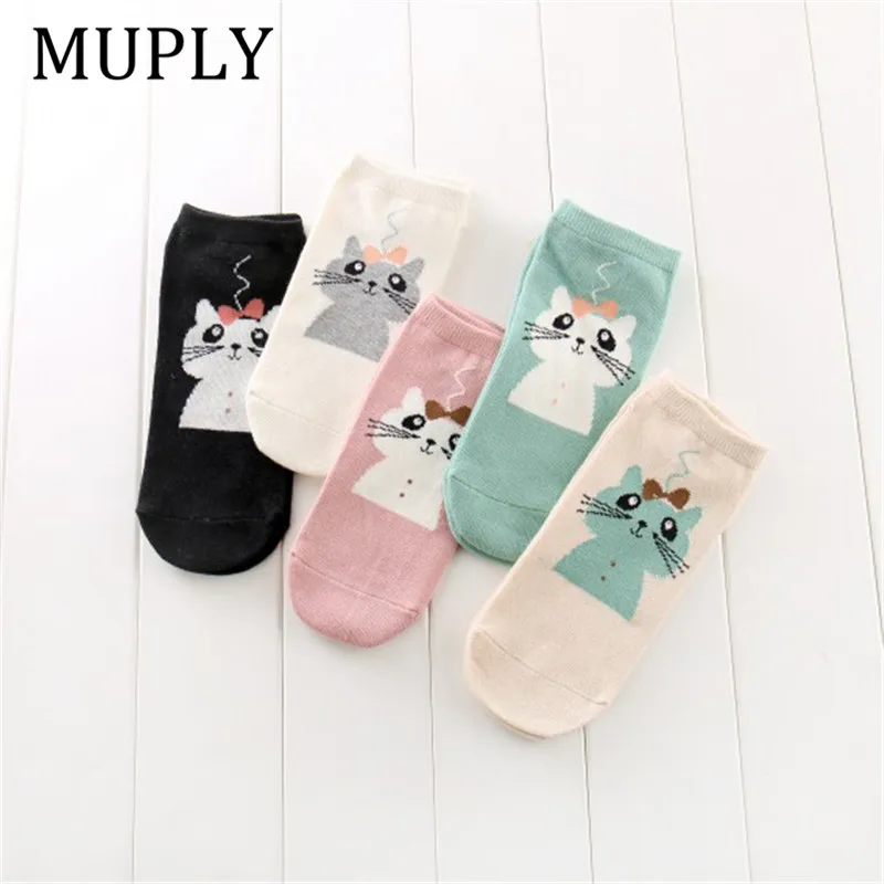

5 Pair/Lot Kawaii Socks For Women Harajuku 2019 New Character Patterend Cartoon Animal Print Cat Calcetines Mujer Socks Set