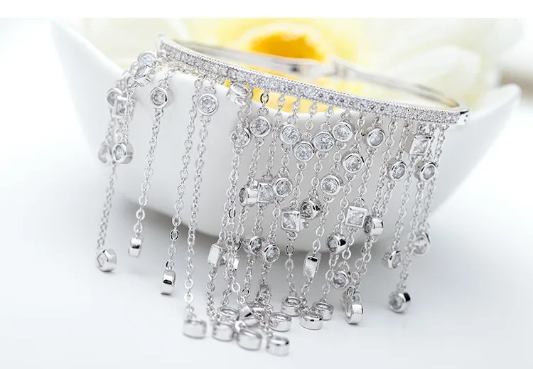Luoteemi Мода Лидер продаж Best Подарок Круглый квадратный камень CZ длинной кисточкой тонкий браслет для Для женщин свадьбу