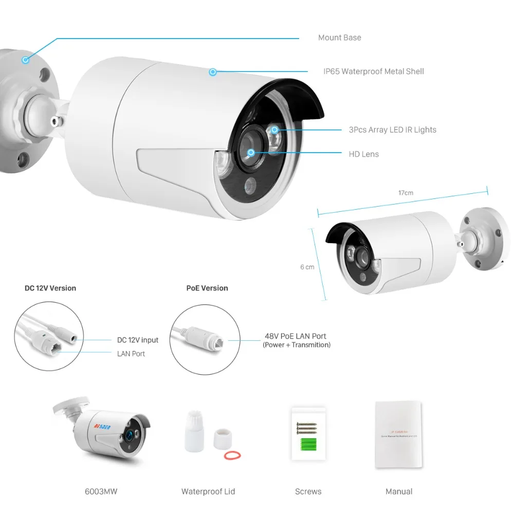 BESDER 1080p наружная IP камера с металлическим чехлом водонепроницаемая сетевая