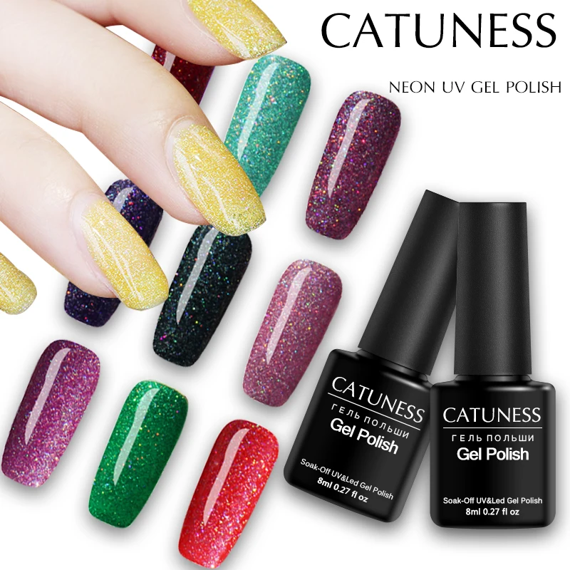 

CATUNESS Long Lasting Neon UV Gel Nail Polish Soak Off Shiny Starry Gel Lacquer Nail Art LED Lamp for A Manicure Gel Varnish