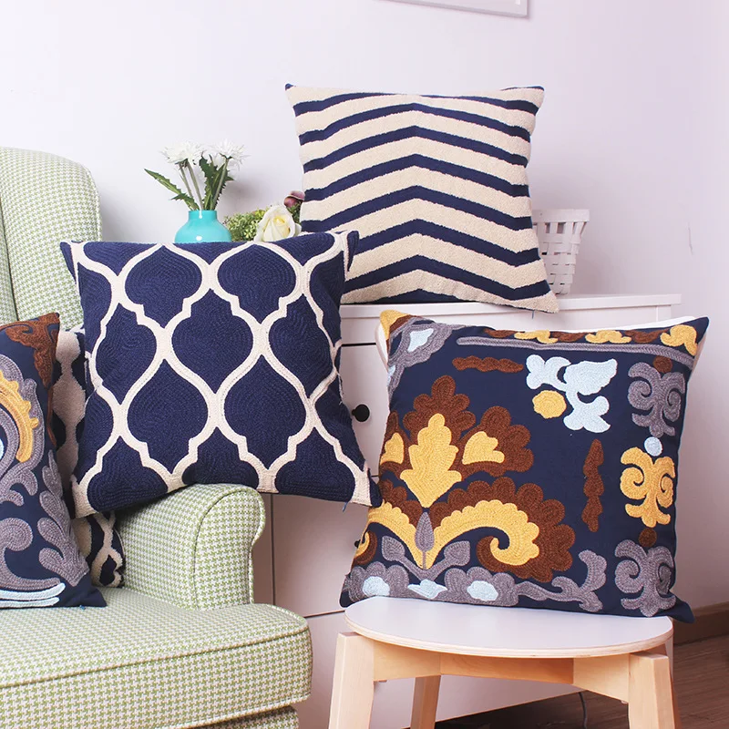 Наволочка для подушки с вышивкой 45x45 см|cushion cover|cushion cover navycanvas pillow case |