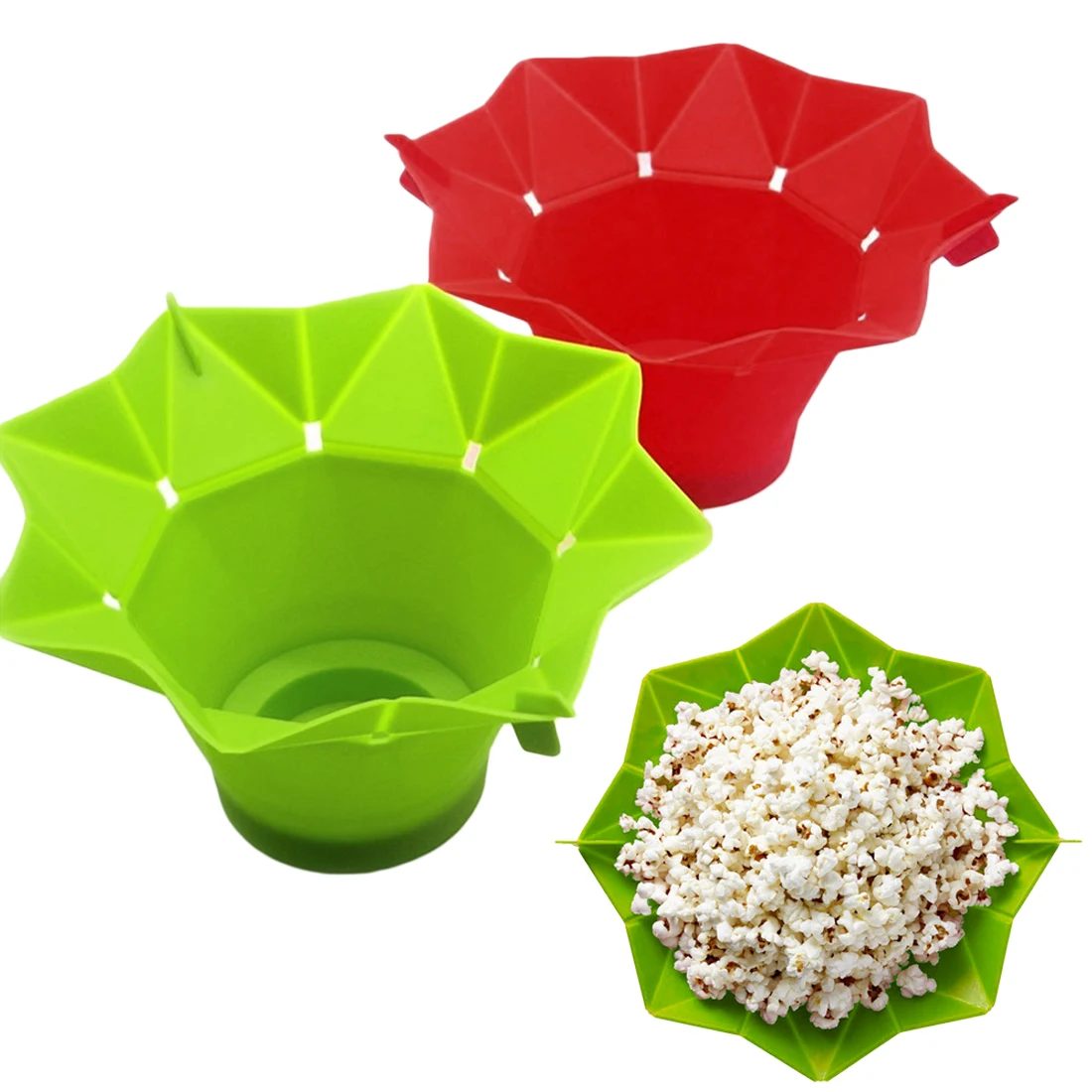 

Kitchen Popcorn Maker DIY Silicone Microwave Popcorn Maker Fold Bucket Red Green Food Container