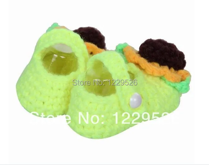 Дизайн крючком хлопок натуральный Мода Подсолнух с листьями мягкая детская обувь 0-12 м обувь для малышей