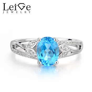 

Leige Jewelry Swiss Blue Topaz Ring Wedding Ring Oval Cut Blue Gemstone November Birthstone 925 Sterling Silver Romantic Gifts