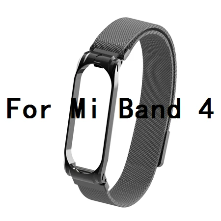 Магнитный металлический ремешок mi Band 3 для mi Band 3 mi lanese Loop, браслет из нержавеющей стали, ремешок для Xiaomi mi Band 4, сменный - Цвет: Black For Mi 4