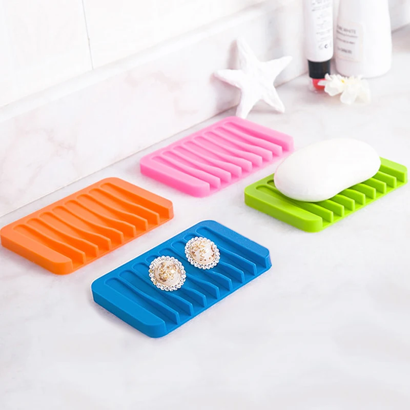 

1Pc Creative Colorful Silicone Flexible Soap Dish Storage Soap Holder Plate Tray Drain Bath Tools Bathroom Accessories 30