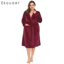 Ekouaer женский зимний халат размера плюс, одежда для сна, мягкое теплое плюшевое кимоно из рунной шерсти, халаты, шаль, воротник, спа банный халат с поясом