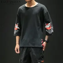 Японская уличная одежда, футболка, летняя футболка в стиле хип-хоп с коротким рукавом, китайские топы с принтом Журавля, Harajuku, футболка в стиле хип-хоп, KK2850