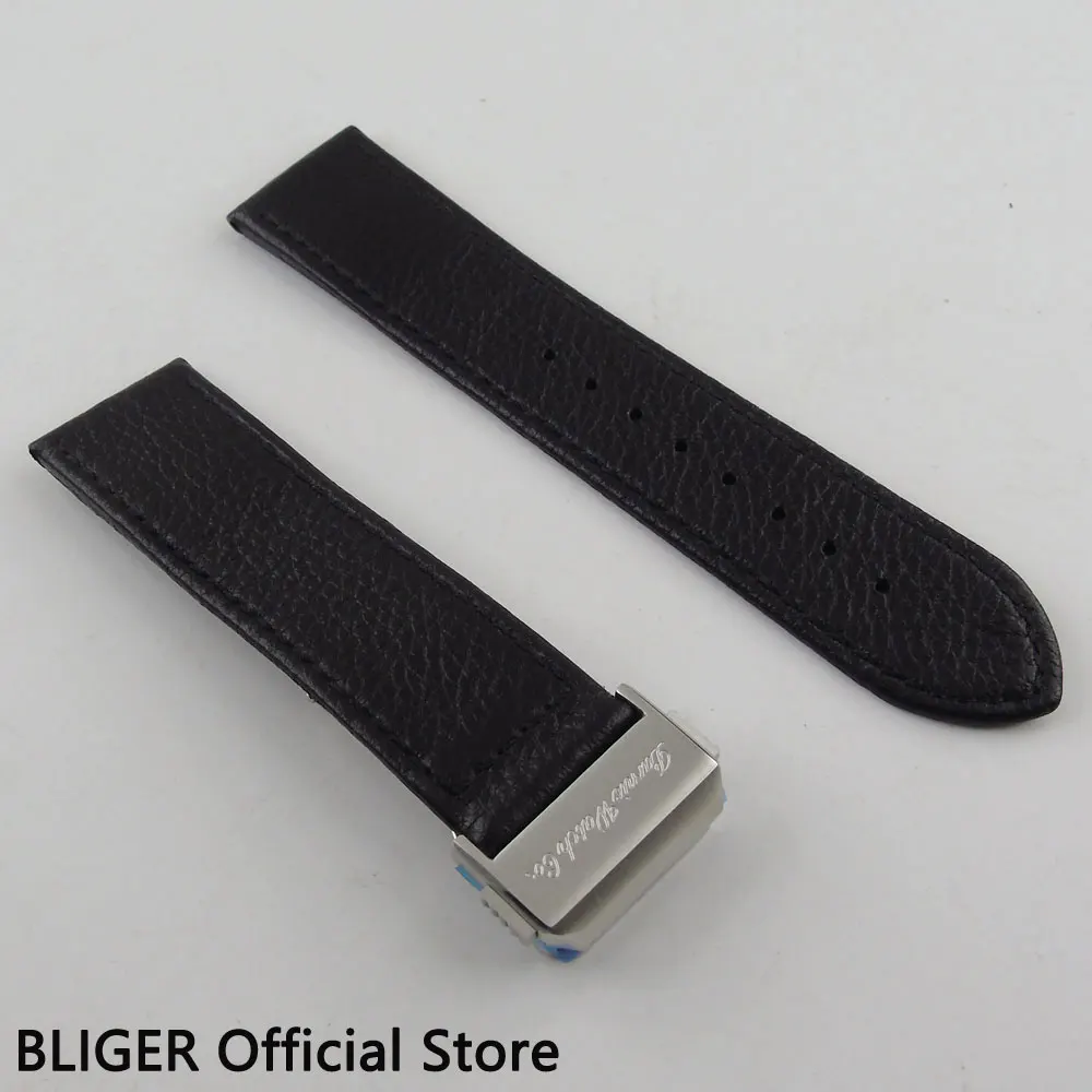 Ремешок BLIGER из натуральной кожи для автоматических мужских часов S1 черный