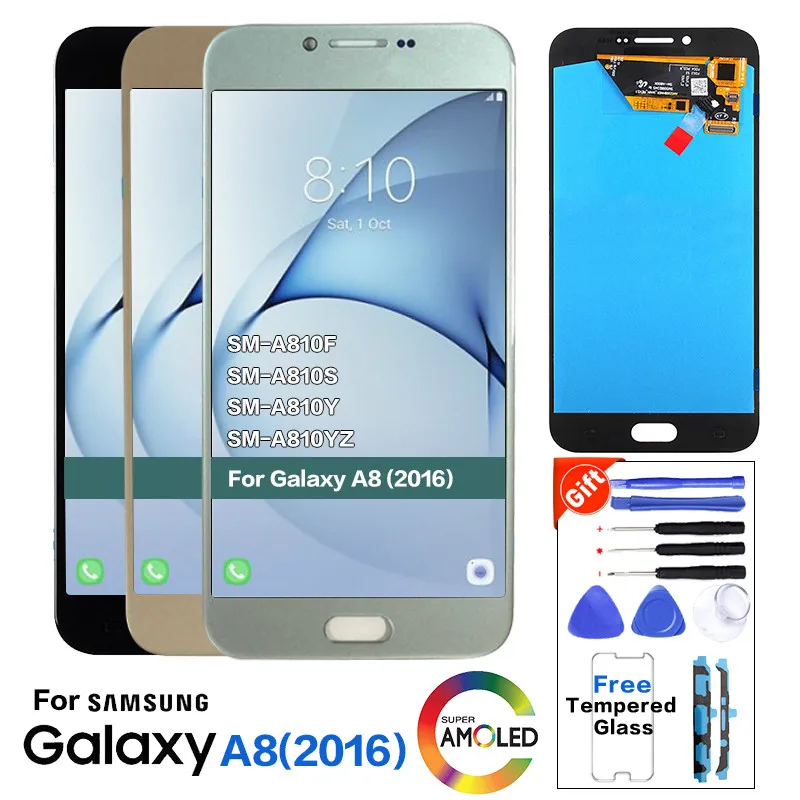 

A8 LCD Display Touch Screen with Digitizer full Assembly Screen for Samsung Galaxy A8 2016 A8100 A810 A810F A810DS Display LCD