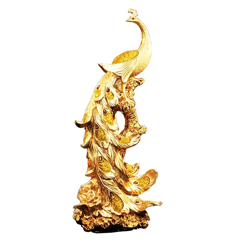 

Creative Household Resin Gold Phoenix Figurines Ornaments Elegant Peacock Miniature Desktop Crafts Home Decoration Wedding Gifts