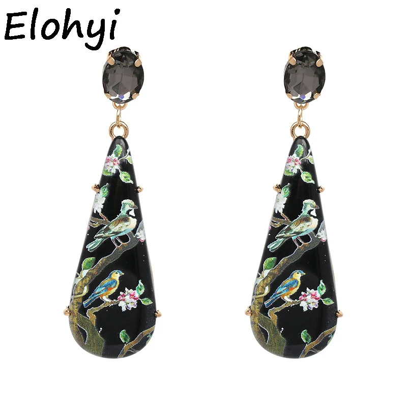 ELOHYI Statement Trendy Jewelry Elegant Geometric Resin Coloured Drawing Flower Earrings Crystal Antique Drop For Women | Украшения и