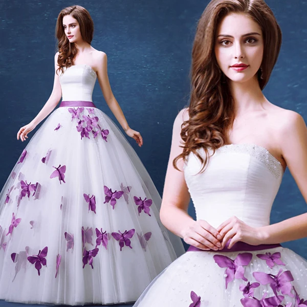 Y Strapless Sleeveless Wedding Dress 2016 Purple Erfly Sweet Y Strapless Sleeveless Wedding Dress 2016 Purple Erfly Sweet Princess Bride Delicate Ball Gown Tulle