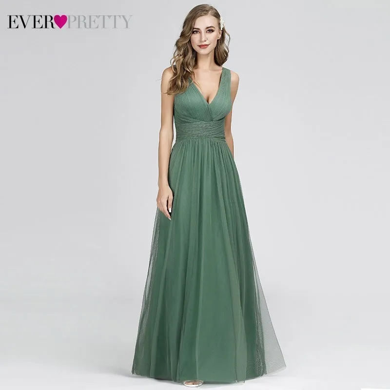 EP07526GB Новые платья для подружек невесты Ever Pretty EP07526OD элегантные трапециевидные длинные тюлевые Плиссированные Свадебные Вечерние платья с v-образным вырезом - Цвет: EP07526GB