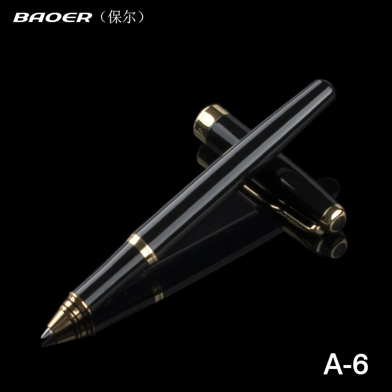 Натуральная Baoer 388 ролика Шариковая ручка полностью металлический черный Ручка-роллер золотой клип 0,5 мм СРЕДНИЙ перо Бизнес офисная