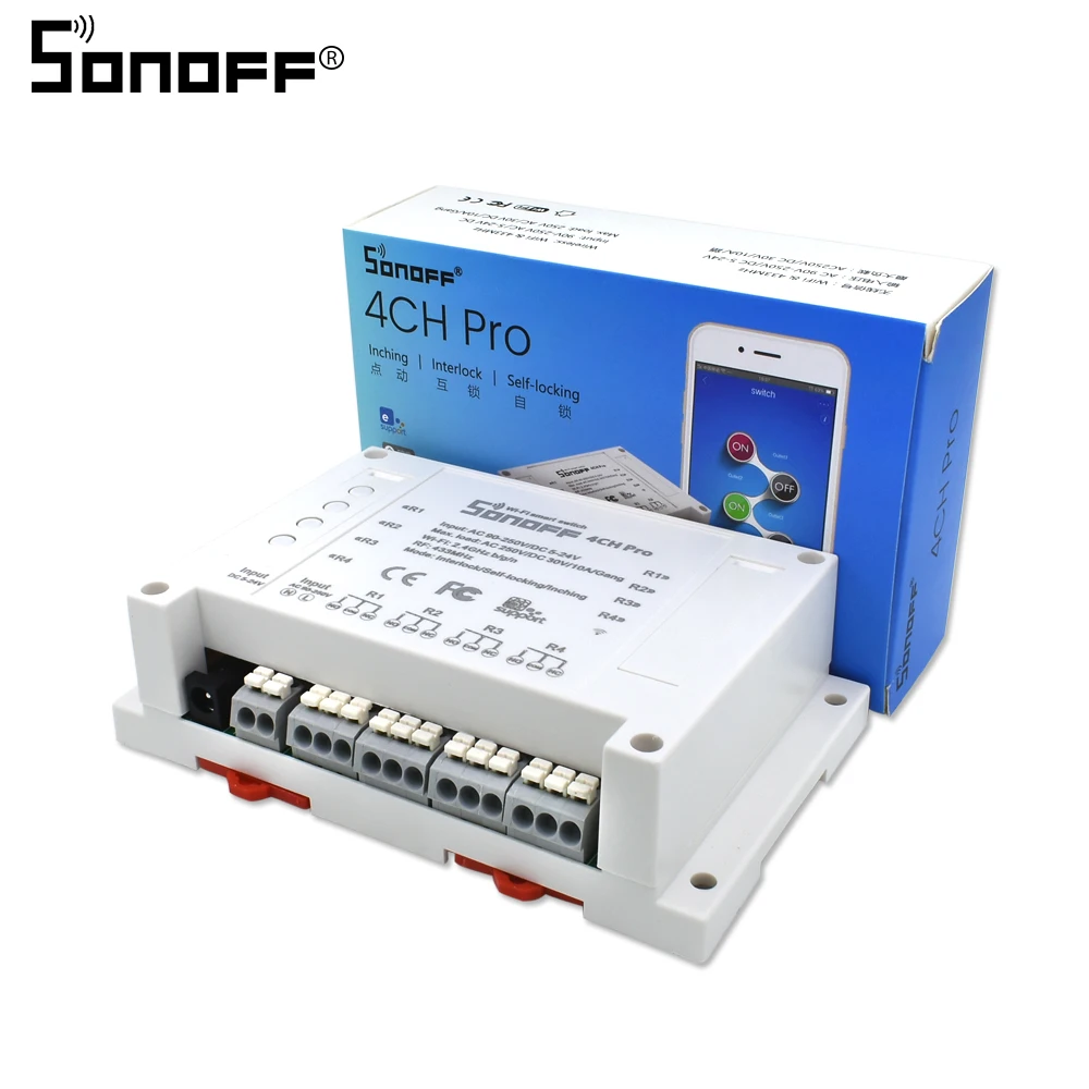 

Sonoff 4CH Pro Wifi Wireless Multi-channel Light Remote Control Switch For Smart Home Automation Module Controller 433mHz