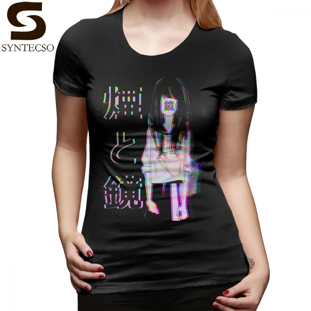 

Sad Girl T-Shirt MIRRORS Sad Japanese Aesthetic T Shirt Print Kawaii Women tshirt Plus Size O Neck Red Ladies Tee Shirt