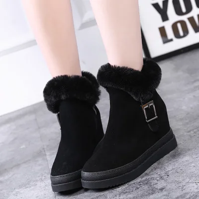Black Women's Snow Boot Genuine Leather Female Ankle Boots Winter Fashion Buckle Woman Snow Boots Women High Heels Winter Shoes - Цвет: Black