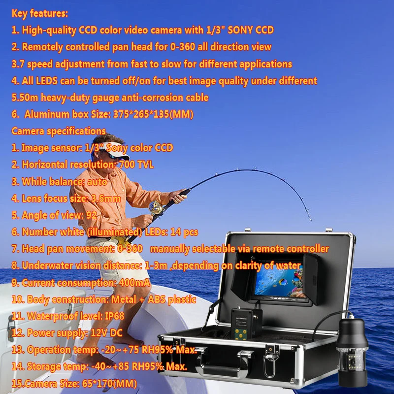 7 "TFT Мониторы 50 м кабель 360 градусов повернуть подводную Камера, подводный Рыбалка Камера цвет рыбы Мониторы Ловец рыбы