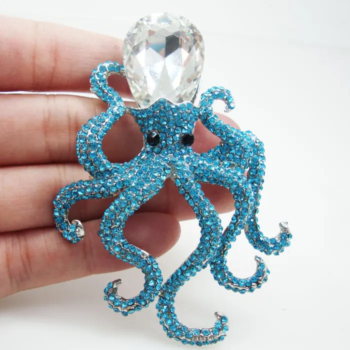 

Charming Octopus Pendant Brooch Pins Blue Austria Crystal Animal Jewelry