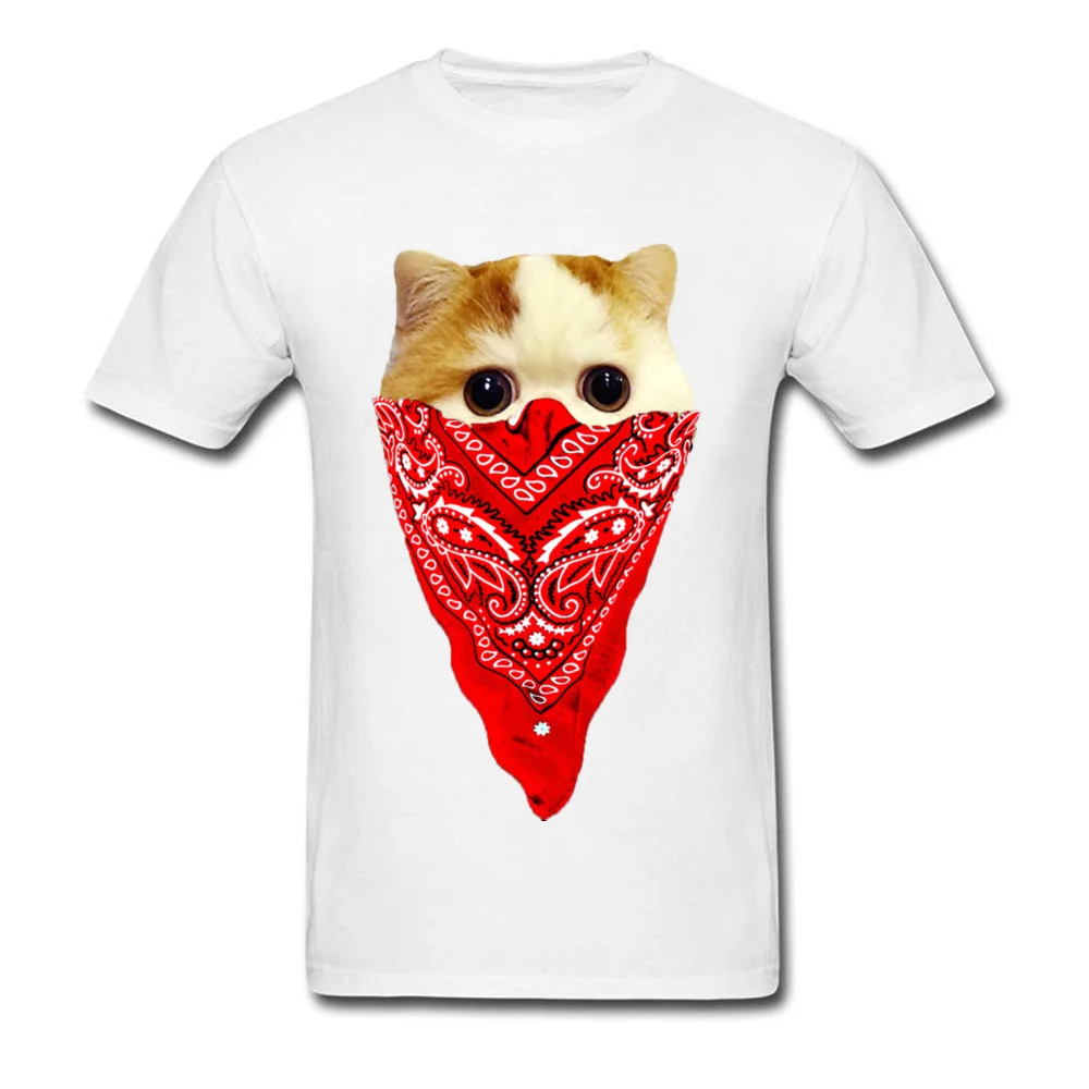 Cutest Gangster Cat Slim Fit Printed On T-Shirt Round Neck Cotton Fabric Short Sleeve Tops T Shirt for Men T Shirts Summer Fall Cutest Gangster Cat white