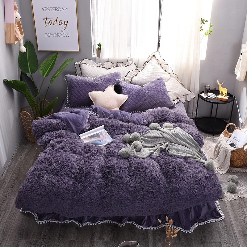 Purple White Princess Bedding Sets Twin Queen King Size Luxury Bed Set
