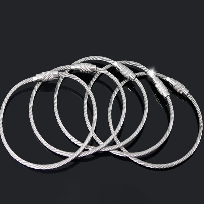 5Pcs EDC Wire Outdoor Key Stainless Steel Keyring Keychain Ring Lock