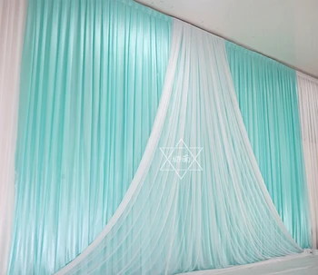 

3*6M Tiffany Blue Ice Slik Wedding&Party Backdrop Curtain With Beauty Tulle Swag Background Stage Event Party Decorations