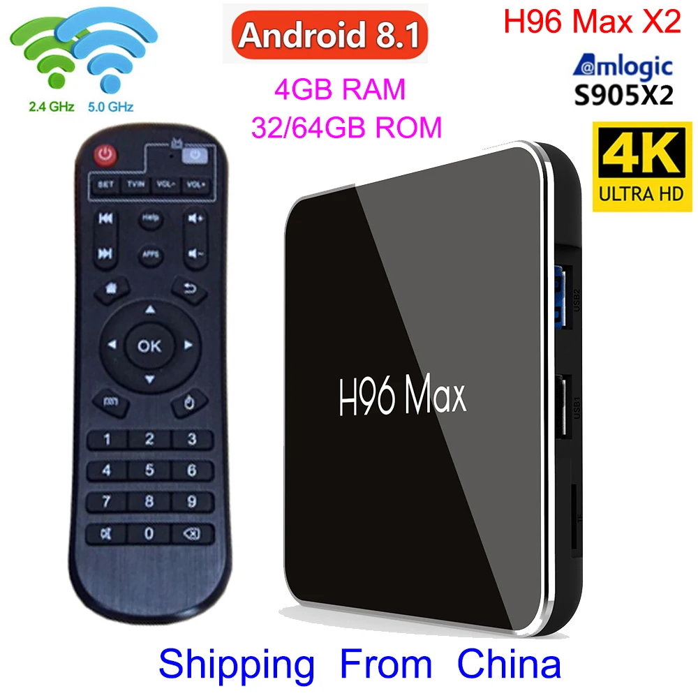 

H96 Max X2 Android 8.1 S905x2 USB3.0 4GB DDR4 32/64GB Flash Android TV Box Support 2.4G/5G Dual WIFI 4K H.265 Youtub
