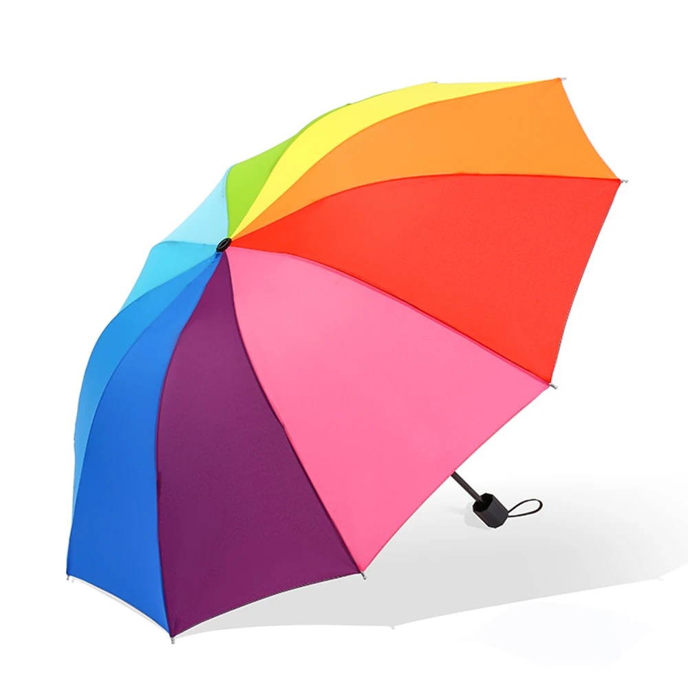 Складной Радужный Зонт Легкий милый дорожный Зонт ветрозащитный яркий цвет три складных зонта дождя для женщин и девочек