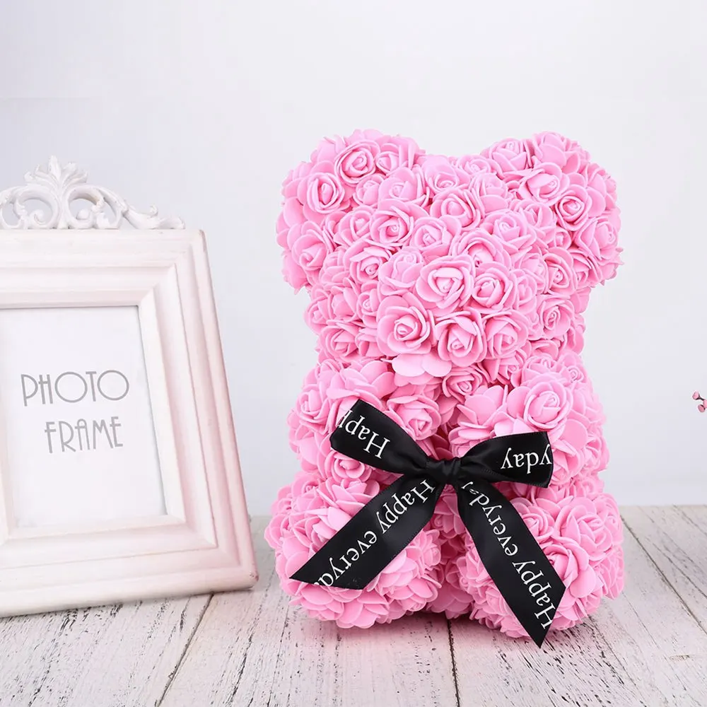Рождественский подарок искусственные из ПЭ Роза Медведь DIY подарок на день Святого Валентина PE кукла в розовом подарок для творческой свадьбы Вечеринка день рождения девушка подарок декор - Цвет: 23x20cm Pink