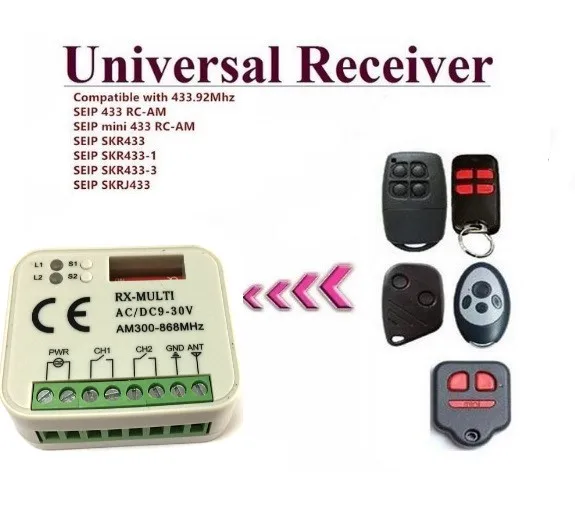

2pcs for SEIP 433 RC-AM / mini 433 RC-AM / SKR433 / SKR433-1 / SKR433-3 remote 300-868MHz 2-channel Universal receiver