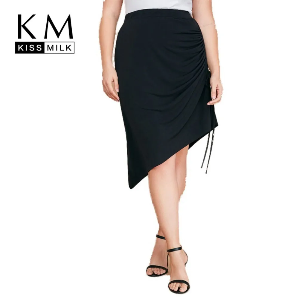 

Kissmilk Plus Size Women Clothe High Waist Workplace OL Wind Personality Side Pleated Skirt