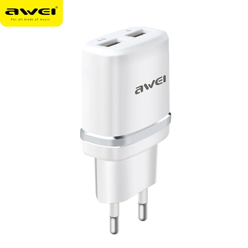 Универсальное зарядное устройство Awei с двумя USB портами для iphone 7 8 Huawei Samsung S8 S9