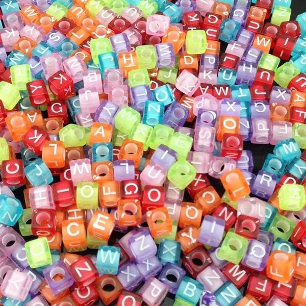100pcs DIY Square Round Acrylic alphabet Spacer Loose Beads For