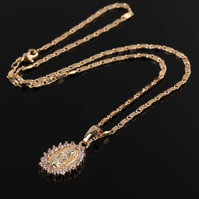 BTSETS ожерелье Девы Марии золотого цвета Bijoux имитация кристалла эффектное Женская