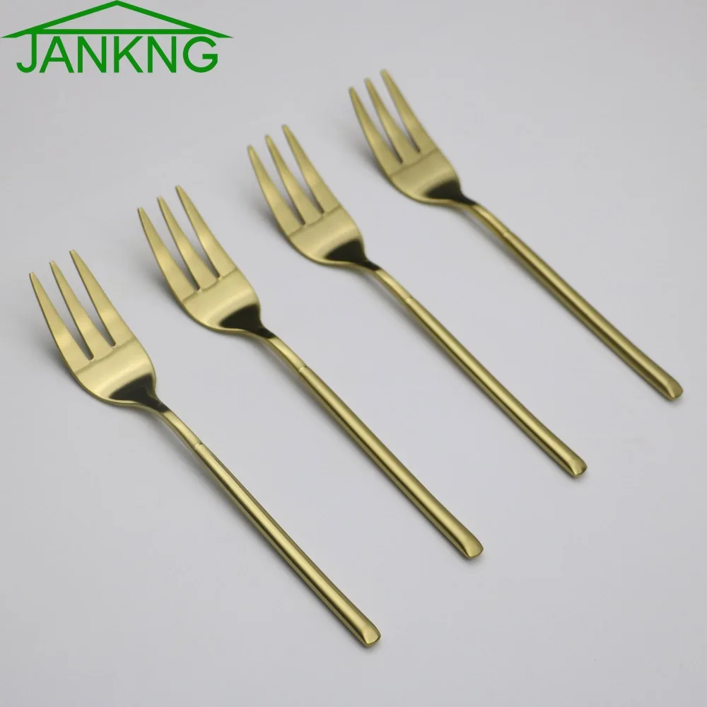 JANKNG 4 Pcs/Lot Luxury Gold Cake Forks Stainless Steel Salad Fork Set