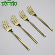 JANKNG 4 Pcs/Lot Luxury Gold Cake Forks Stainless Steel Salad Fork Set Thick Flatware Cutlery Set Fruit Fork Salad Dessert Fork