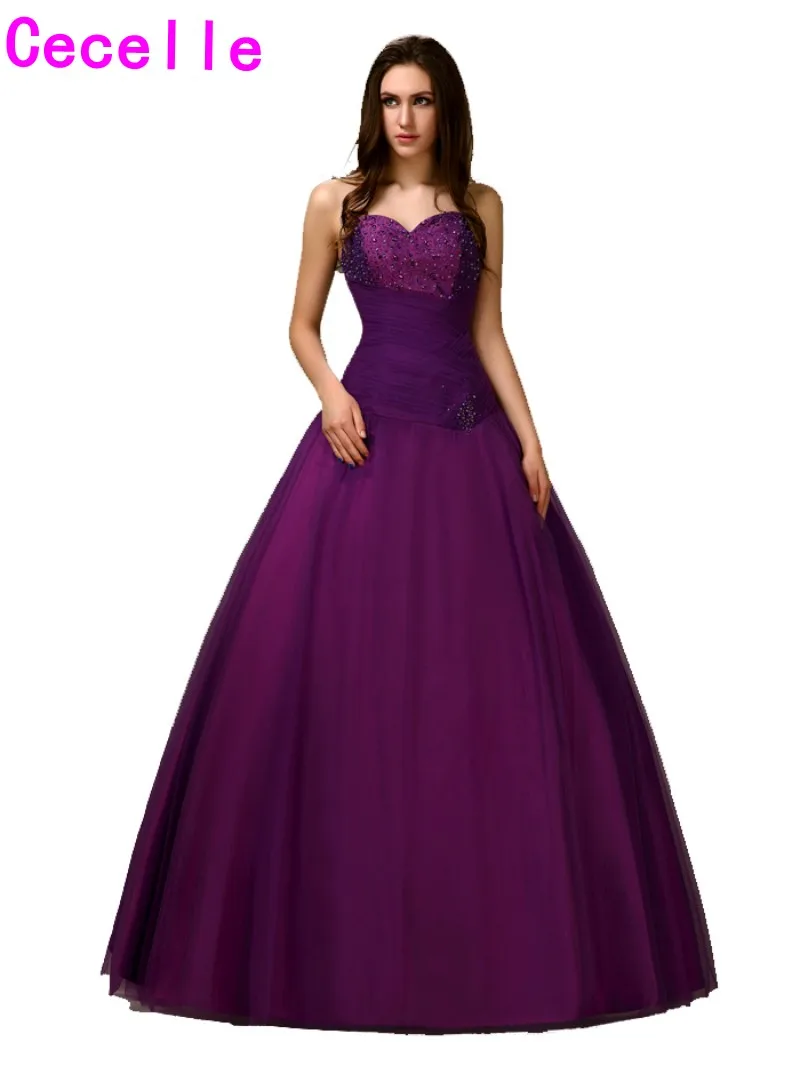 Classic Simple Purple Long Masquerade Prom Dresses 2017 Ball Gown