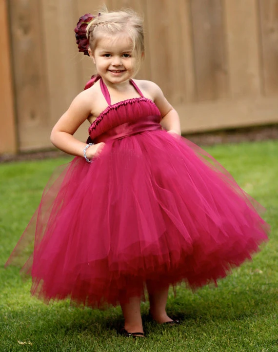 Red Girl Fashion Tutu Kids Dress 2016 Birthday Party Flowers Girls