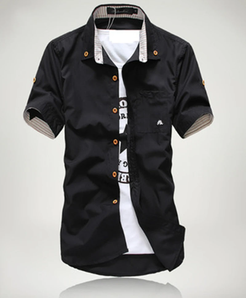 Новое поступление мужская повседневная рубашка маленький гриб Мужская рубашка с коротким рукавом рубашка Мужская s приталенная рубашка Мужская s полосатая рубашка рубашки - Цвет: black