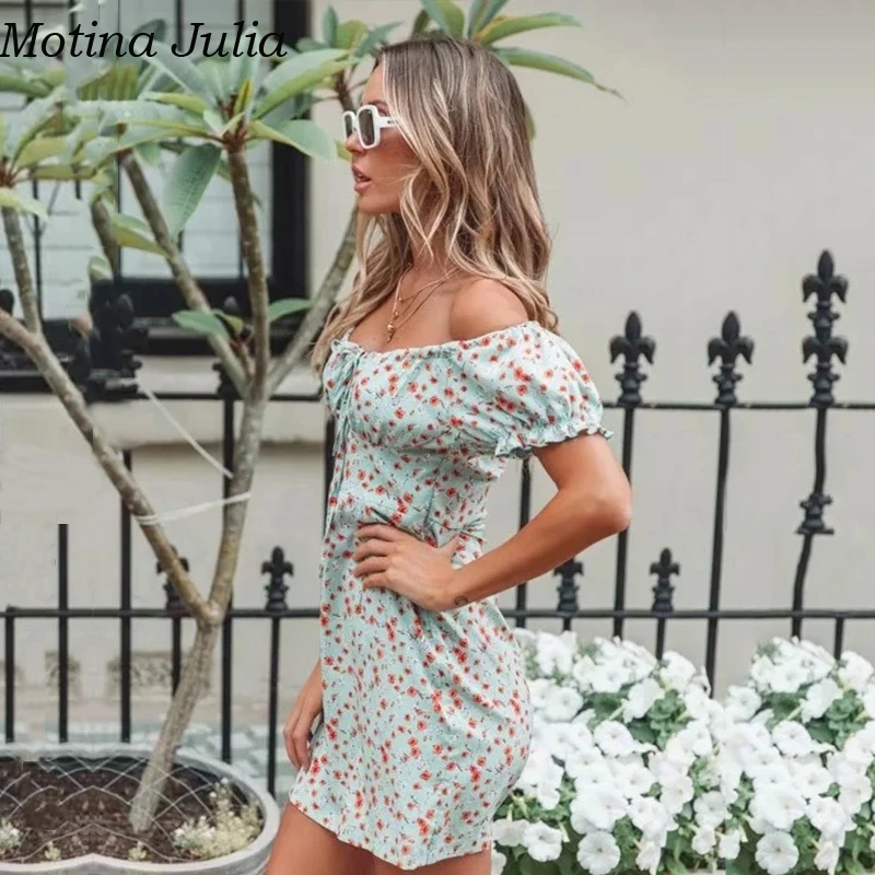 Motina Julia сексуальное короткое платье с открытыми плечами и цветочным принтом