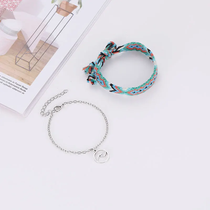 

Summer beach double-layered round wavy ankle bracelet Ethnic hand-knitted foot accessories anklets for women