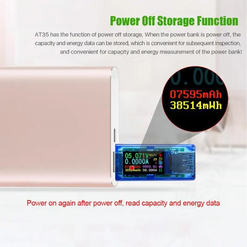 AT35 USB3.0 тестер напряжения амперометр мобильный источник питания тестер емкости индикатор заряда аккумулятора детектор питания