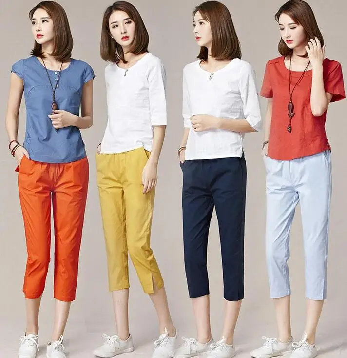 

High quality pure cotton Women Capris Pants Female Summer 2019Light comfortable Women's Pants Woman Pencil Open fork Pants Capri