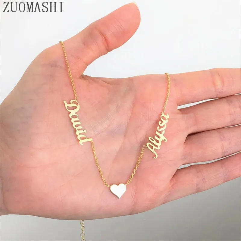 Два имени ожерелье персонализированные два имени с сердцем ожерелье пользовательские украшения для влюбленных мам и дочек любовники названия свадебные подарки